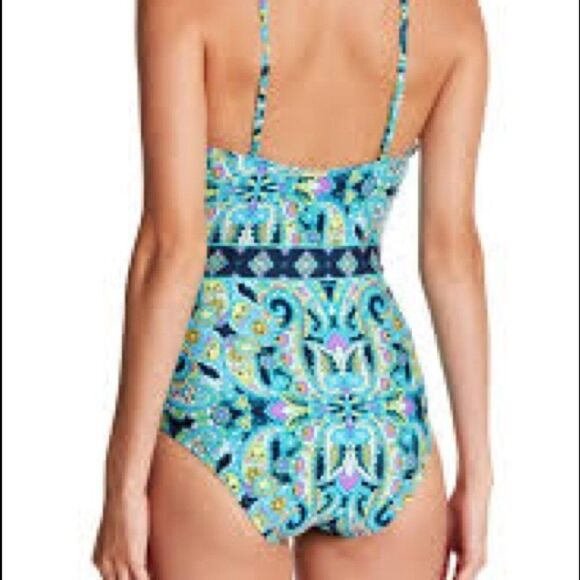 Laundry Ladies Med Teal Printed One Piece Swimsuit - Picture 2 of 4